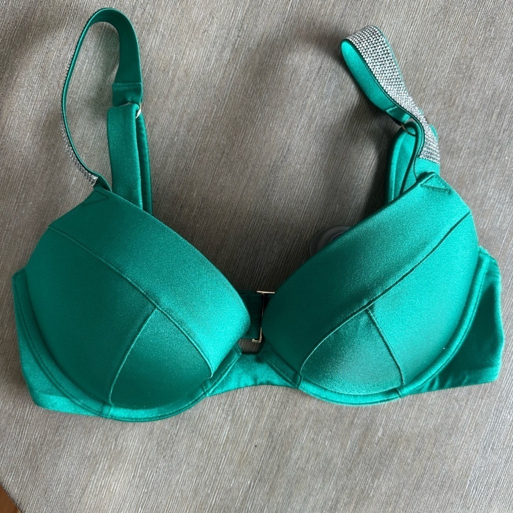 Victoria's Secret Teal Bikini top push up with crystal Accents